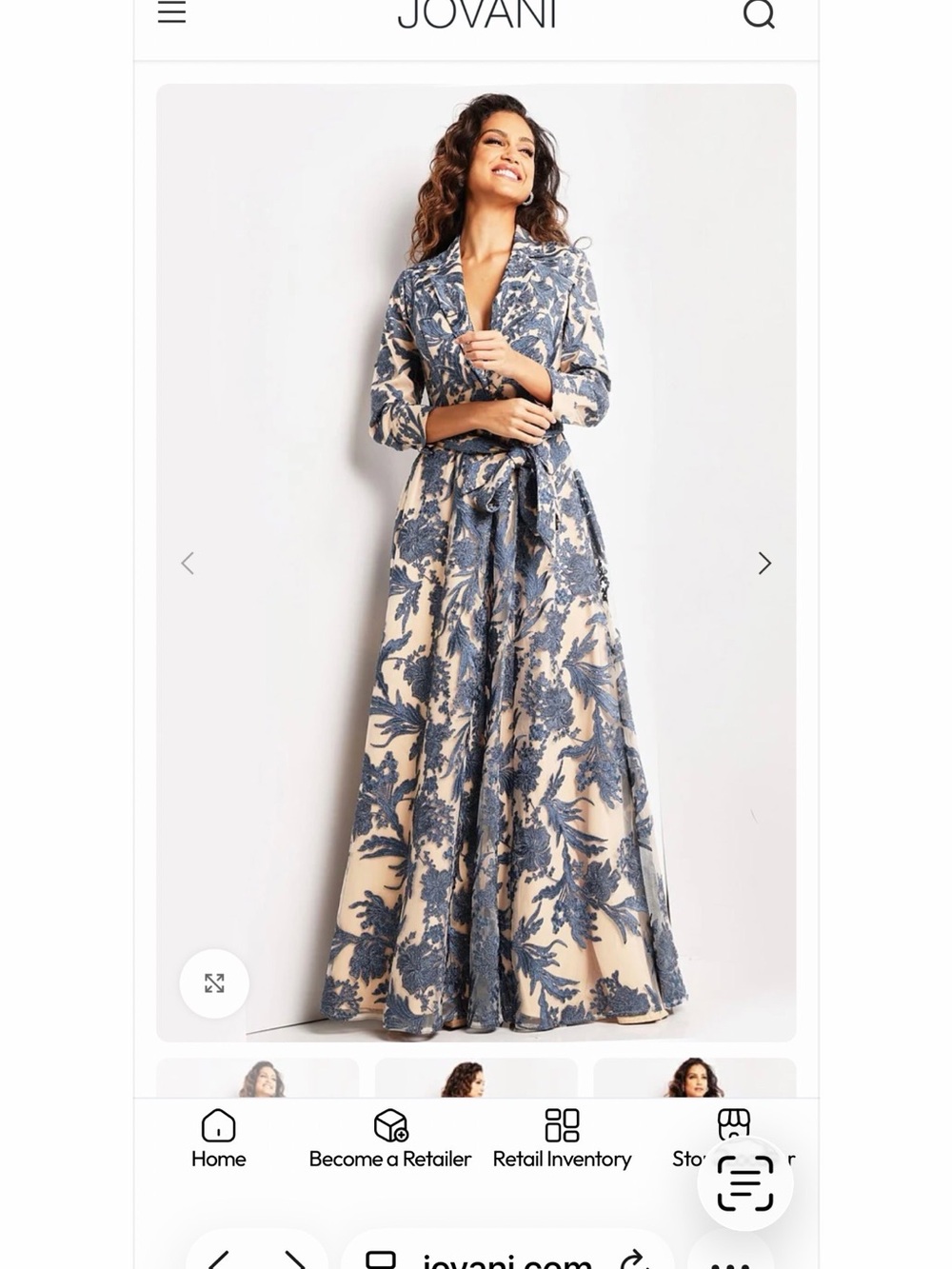 Jovani Beige and Navy Floral Long Dress - Picture 7 of 8